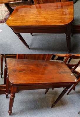 Lot 1281 - Two 19th century mahogany fold over tea tables,...