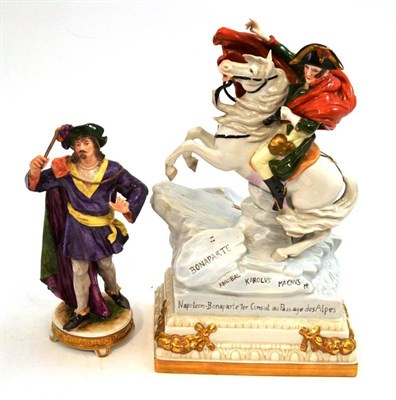 Lot 301 - A figural ceramic Kaiser figure and a ceramic group with Napoleon on horseback