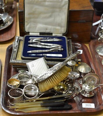 Lot 305 - Silver cigarette case, various silver frames, small silver and plated wares etc