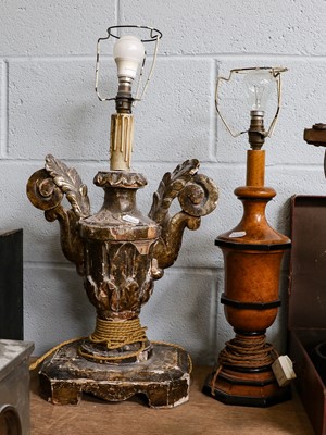 Lot 493 - A part ebonised birds eye maple urn form table...