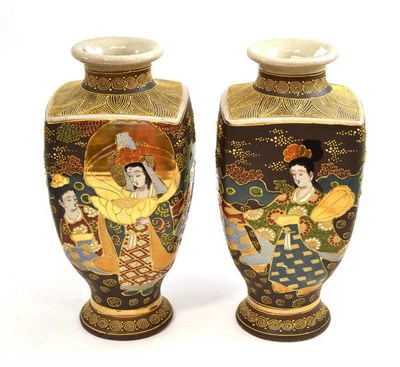 Lot 313 - Pair of Japanese Satsuma vases, 30cm high