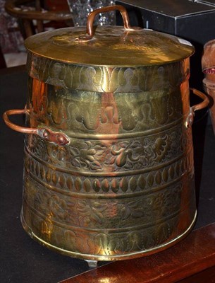 Lot 320 - An Arts & Crafts brass and copper coal/log box, circa 1900