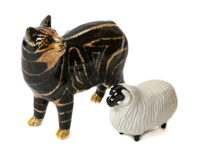 Lot 161 - Shebeg Isle of Man pottery Manx Cat and a ram (2)