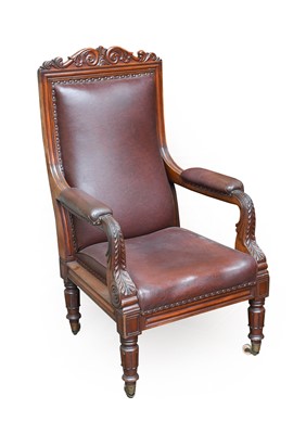 Lot 913 - A Victorian Carved Mahogany Library Armchair,...