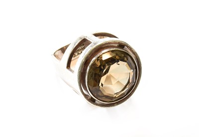 Lot 351 - A silver Danish smoky quartz ring, by A...