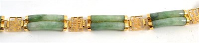 Lot 328 - A modern Chinese jade and 14ct gold bracelet