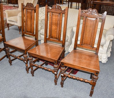 Lot 1265 - A set of six early 20th century carved oak...