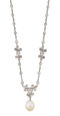 Lot 2278 - An 18 Carat White Gold Cultured Pearl and Diamond Necklace