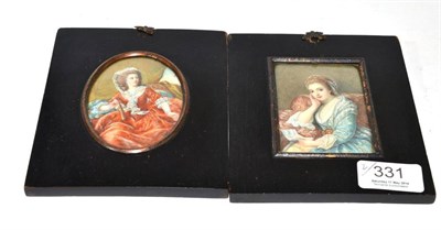 Lot 331 - Two 19th century portrait miniatures on ivory within ebonised frames, titled to the reverse,...