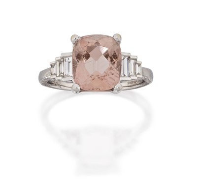 Lot 2135 - An 18 Carat White Gold Pink Topaz and Diamond Ring
