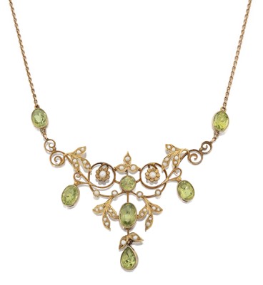 Lot 2059 - An Edwardian Split Pearl and Peridot Necklace