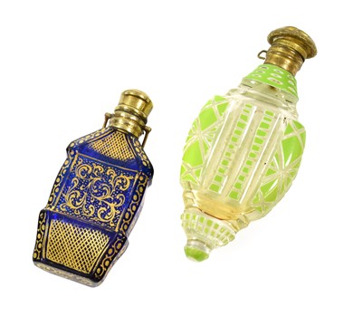 Lot 52 - A Gilt Decorated Blue Glass Scent-Bottle, in...