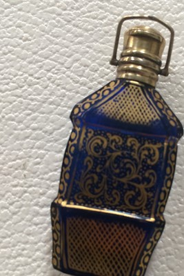 Lot 52 - A Gilt Decorated Blue Glass Scent-Bottle, in...