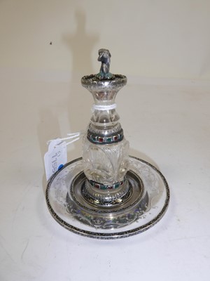 Lot 2054 - An Austrian Silver and Enamel-Mounted Rock Crystal Scent-Bottle, Stopper and Stand