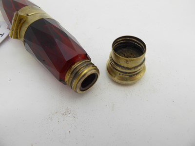 Lot 2057 - A Victorian Gilt-Metal Mounted Ruby-Coloured Glass Combination Double Scent-Bottle and Vinaigrette