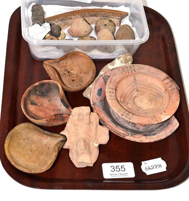 Lot 355 - A tray of assorted pottery antiquities etc