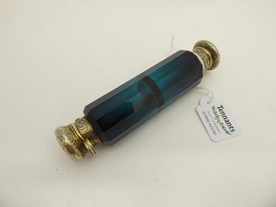 Lot 2056 - A Victorian Gilt-Metal Mounted Blue/Green Glass Double Scent-Bottle
