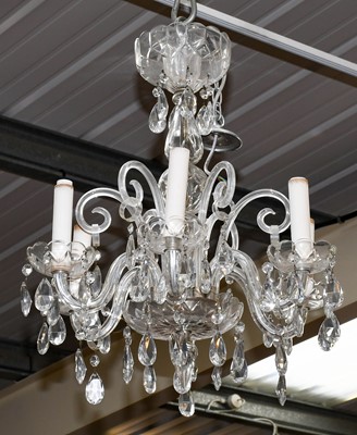 Lot 1340 - A six branch glass chandelier, with double...