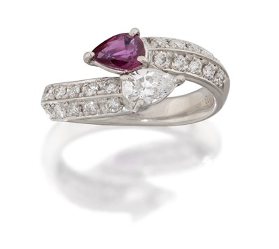 Lot 2158 - A Ruby and Diamond Crossover Ring