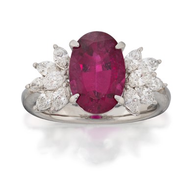 Lot 2159 - A Pink Tourmaline and Diamond Ring