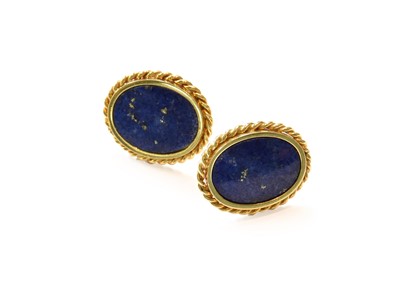 Lot 364 - A pair of lapis lazuli earrings, unmarked,...