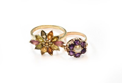 Lot 355 - An amethyst and split pearl cluster ring,...