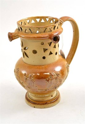 Lot 371 - A salt glazed puzzle jug, stamped Agnes Searle, Middleton and dated 1836