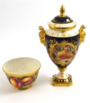 Lot 375 - Coalport fruit painted urn and cover by Peter Gosling and a Royal Worcester fruit painted bowl by J