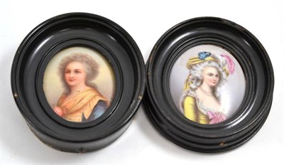 Lot 377 - Two 19th century oval porcelain miniature portraits