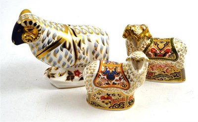 Lot 382 - Royal Crown Derby ram, and Royal Crown Derby Imari Ewe and Ram paperweights