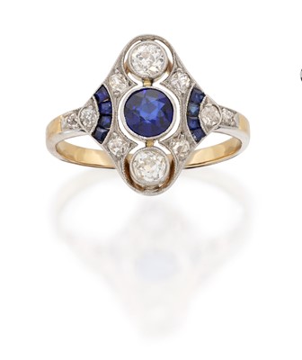 Lot 2045 - An Art Deco Synthetic Sapphire and Diamond Ring
