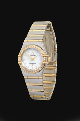 Lot 2188 - Omega: A Lady's Steel and Gold Diamond Set Wristwatch