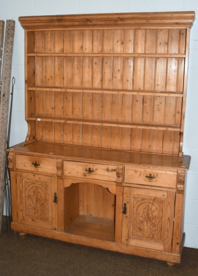 Lot 1290 - A Victorian pine kitchen dresser, with moulded...