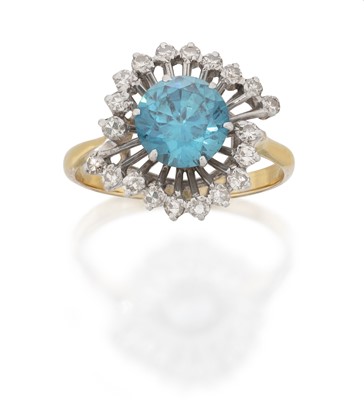 Lot 2089 - A Blue Zircon and Diamond Cluster Ring