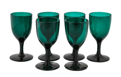 Lot 6 - A Set of Six Green Glass Wine Glasses, early...