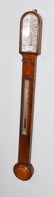 Lot 1179 - A Victorian walnut stick barometer, twin...