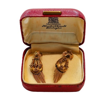 Lot 396 - A pair of drop earrings, unmarked, length...