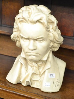 Lot 416 - A large signed plaster bust of Beethoven, dated 1915