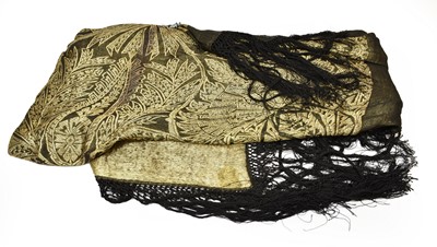 Lot 2294 - Circa 1920s Black and Gold Lame Evening Shawl,...