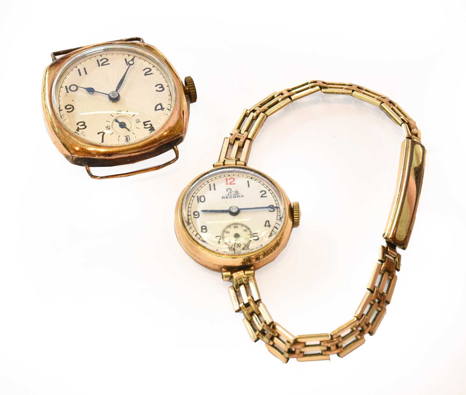 Lot 236 - A 9 carat gold cushion shaped wristwatch and a...