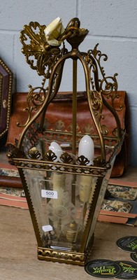 Lot 500 - A gilt metal hall lantern of square tapering...