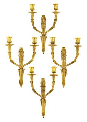 Lot 330 - A Set of Four Gilt Metal Twin-Branch Wall...