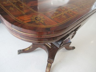 Lot 240 - A Regency Rosewood and Brass-Inlaid Foldover...