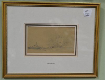 Lot 431 - John Wilson Carmichael (1800-1868) Shipping off St. Michael's Mount, signed, pen and ink,...