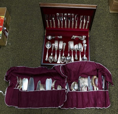 Lot 151 - Qty plated Cutlery in 2 canteens and 2 rolls