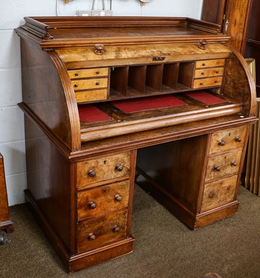 Lot 1092 - A Victorian burr walnut cylinder desk with...