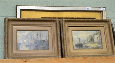 Lot 443 - A pair of Continental harbour scenes, one indistinctly signed, oils on canvas together with a...