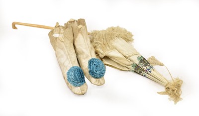 Lot 2037 - Pair of Circa 1800-1810 White Silk Ankle Boots,...