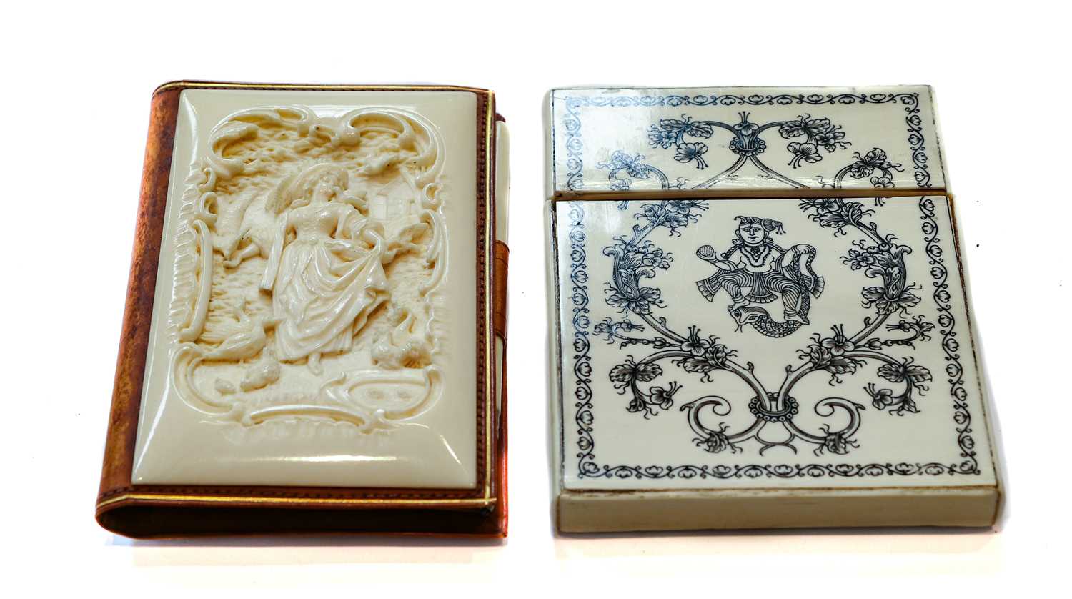 Lot 37 - A Carved Ivory Mounted Leather Wallet, First...