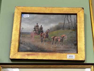 Lot 455 - 19th century, Horses and a carriage on a country road, signed with artist's monogram (Wilfred...